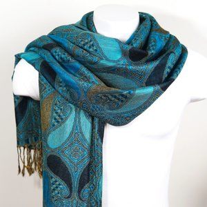 Blue Black Paisley Pashmina Scarf for Women Shawls Festival Scarves Gift for Her